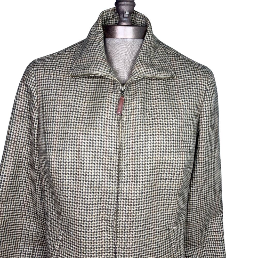 Jones New York Country Wool Blazer Women 12 Brown Houndstooth VTG 90's Zipper